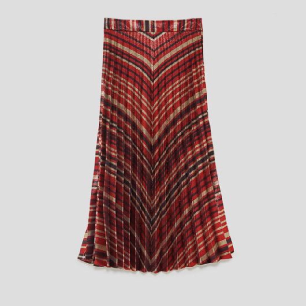 Zara High Waist Pleated Skirt Red size XS 0 - Picture 1 of 8